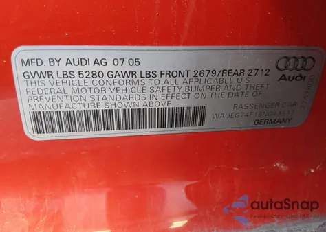 2006 Audi A6 3.2 z USA, uszkodzony, nr VIN WAUEG74F16N043537